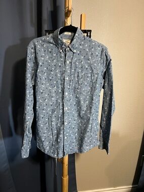 J.Crew Men's Blue Floral Chambray Slim Fit Button-Down Shirt